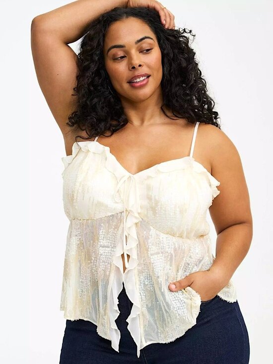 torrid Tops - Stunning NWT Torrid Sequin Ruffle Flyaway Cami, Size 1X